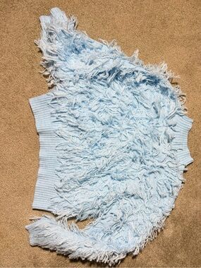INC International Concepts Light Blue Fringe Knit Sweater